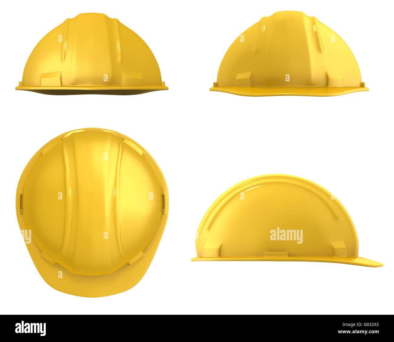 Yellow construction helmet four views isolated on Stock Photo Alamy