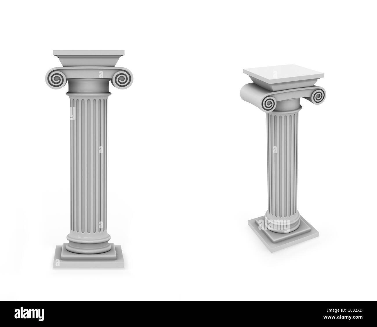 Marble roman columns frontal and diagonal view iso Stock Photo