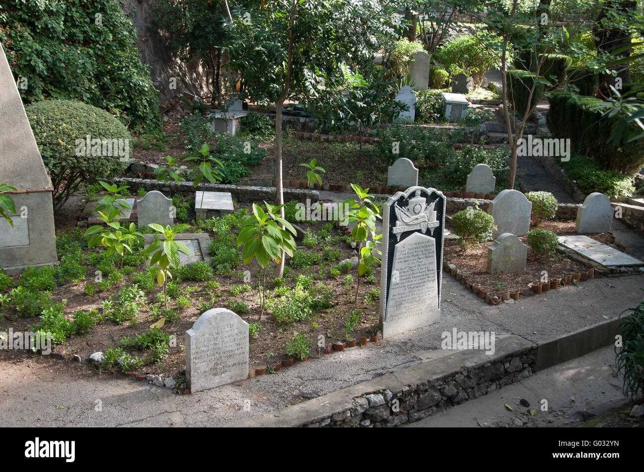 English cemetery tombstones in Gibraltar Stock Photo