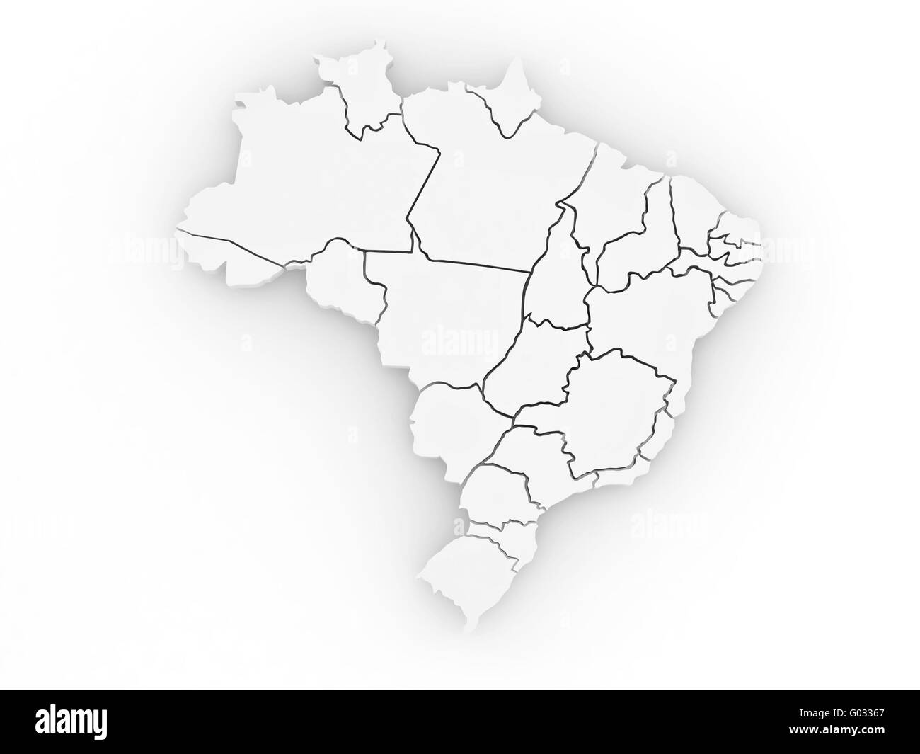 Three-dimensional map of Brazil on white isolated background. 3d Stock Photo
