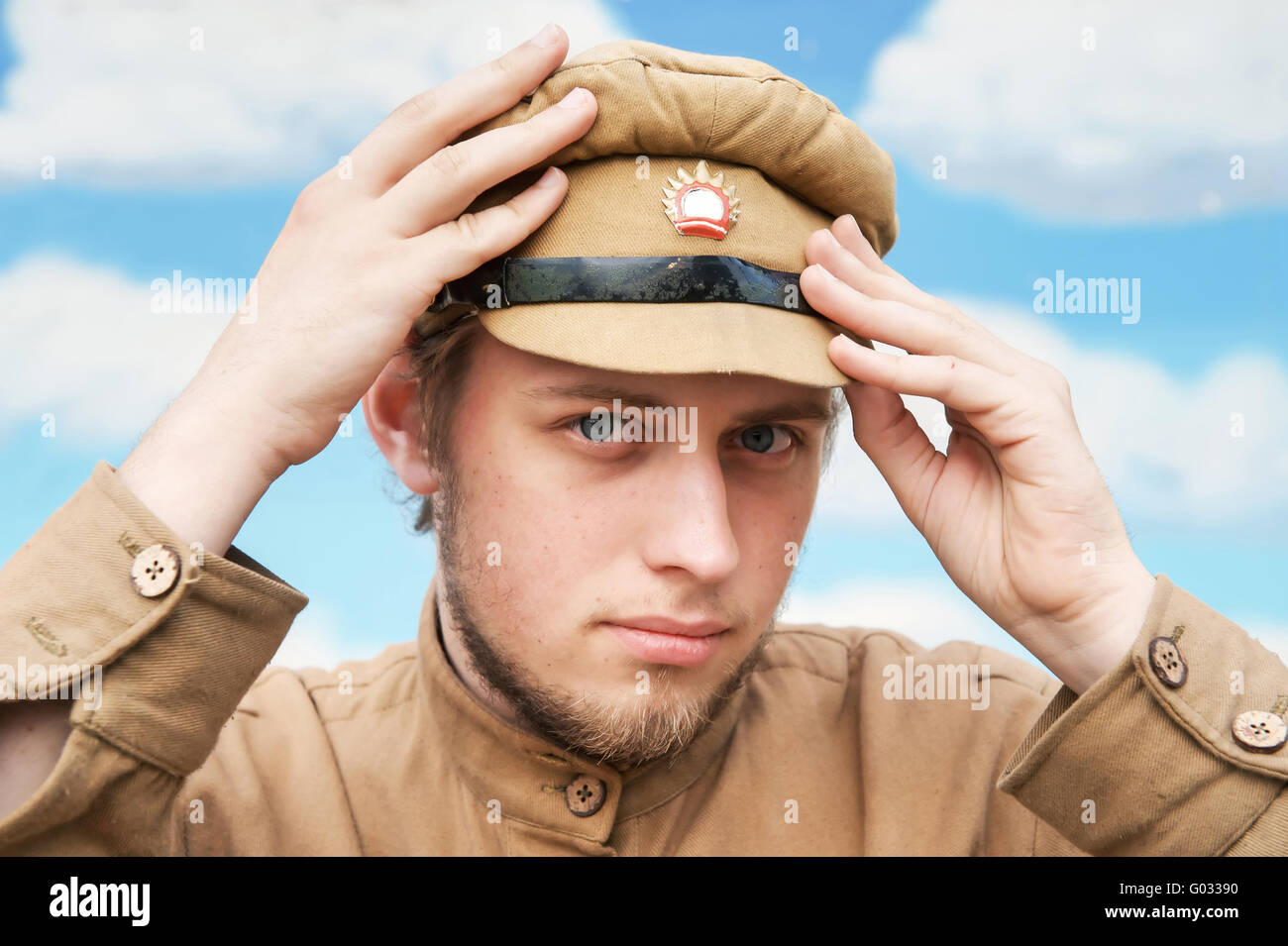 Portrait of soldier in retro style picture Stock Photo