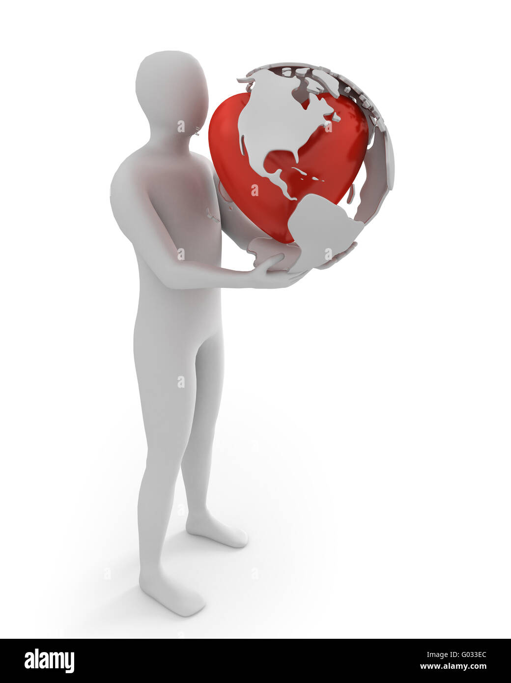White man holds globe with heart, America part Stock Photo