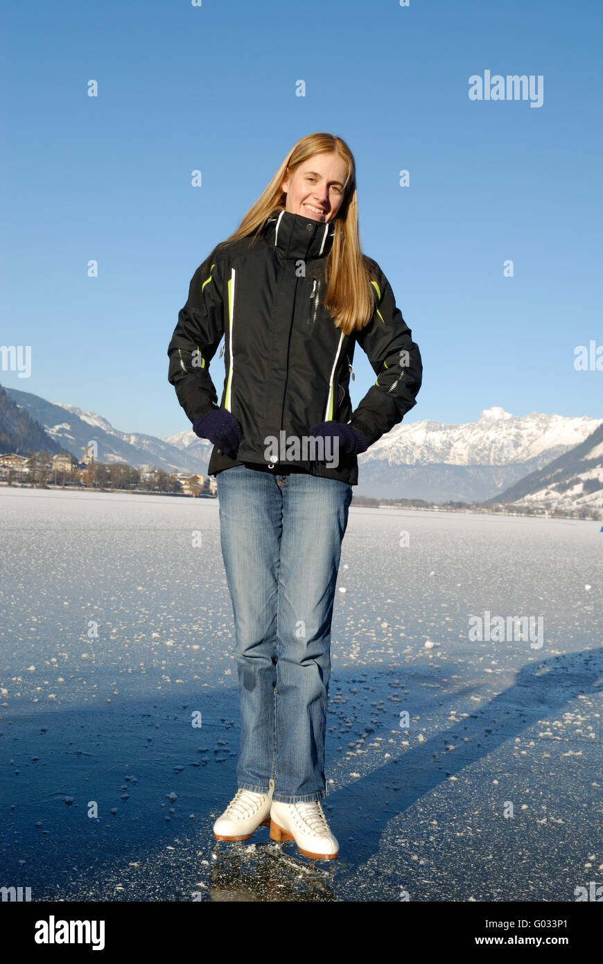 Ice Skating on frozen lake Stock Photo - Alamy