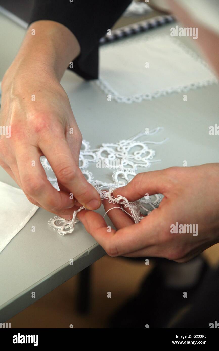 Process of lacemaking Stock Photo Alamy
