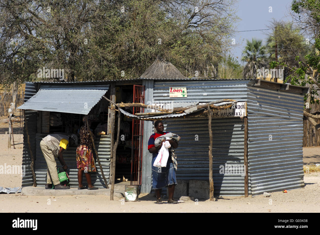 Daily Needs Store  in an African village, Botswana Stock Photo