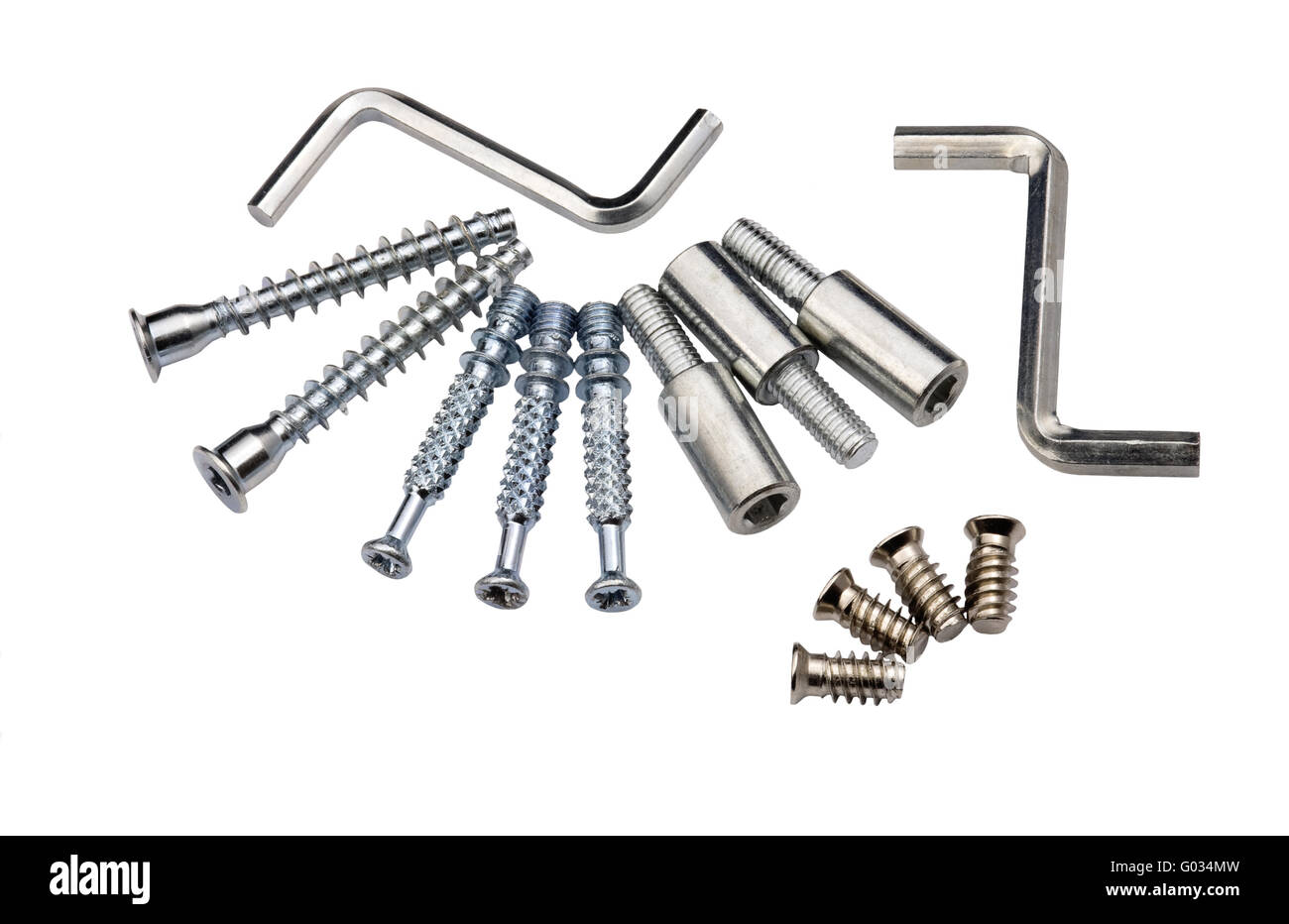 Set of modern bolts and screws for furniture assemblage Stock Photo