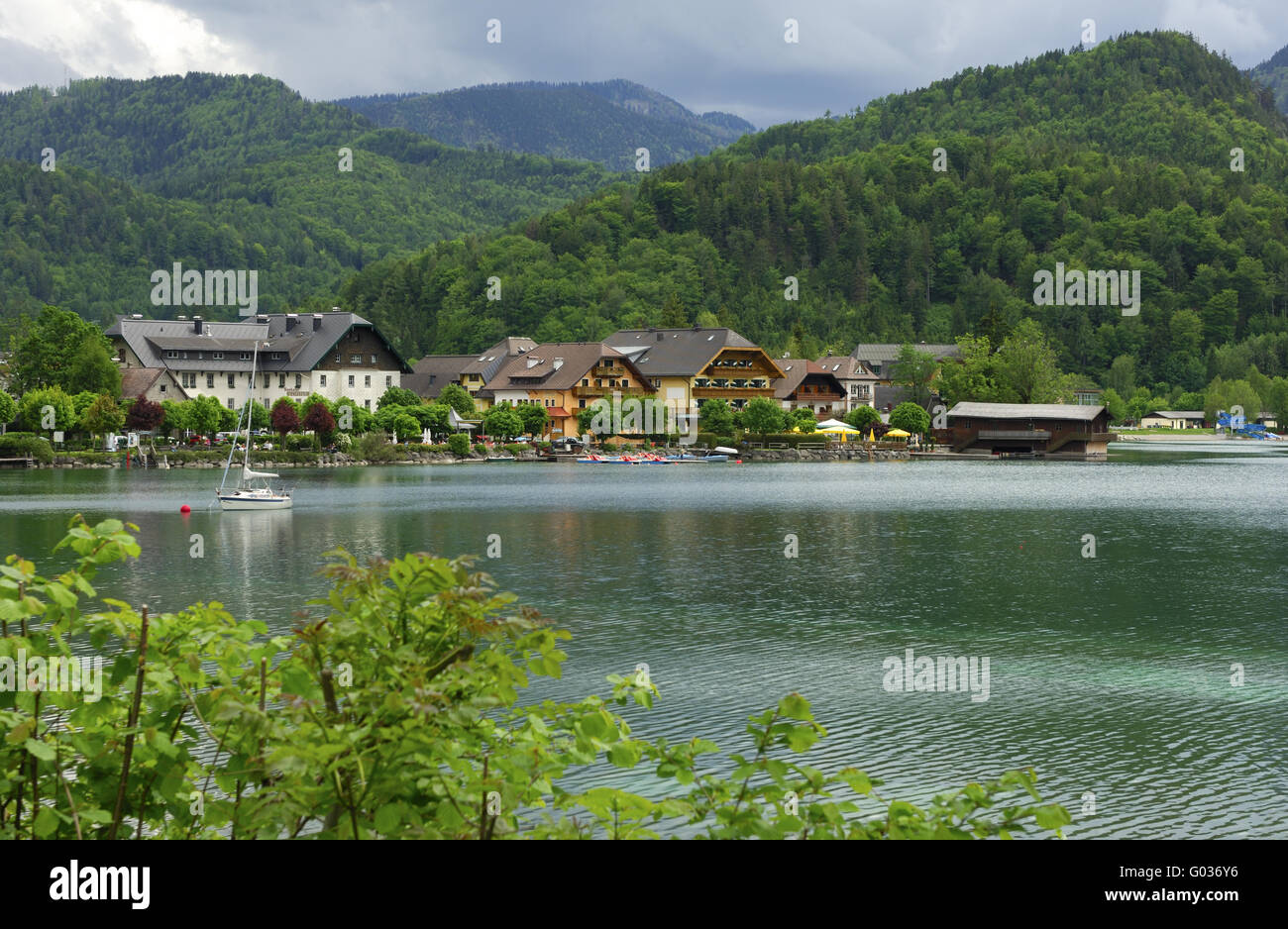 thunderstorm clouds over Fuschl am See, Austria Stock Photo