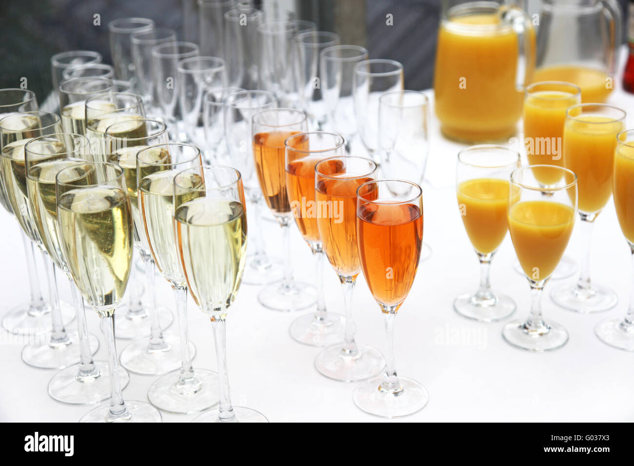 Many glasses of sparkling wine, champagne and cock Stock Photo
