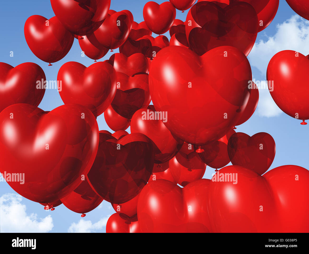 red heart shaped balloons floating in the sky Stock Photo - Alamy