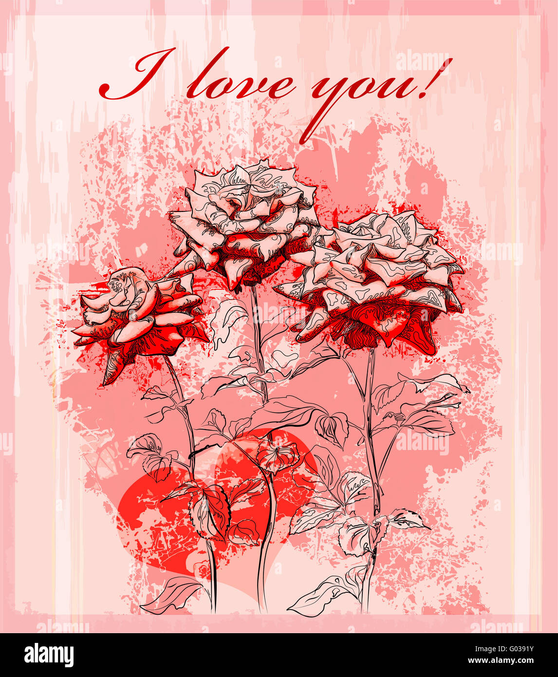 valentines day greeting card with red rose and heart Stock Photo - Alamy