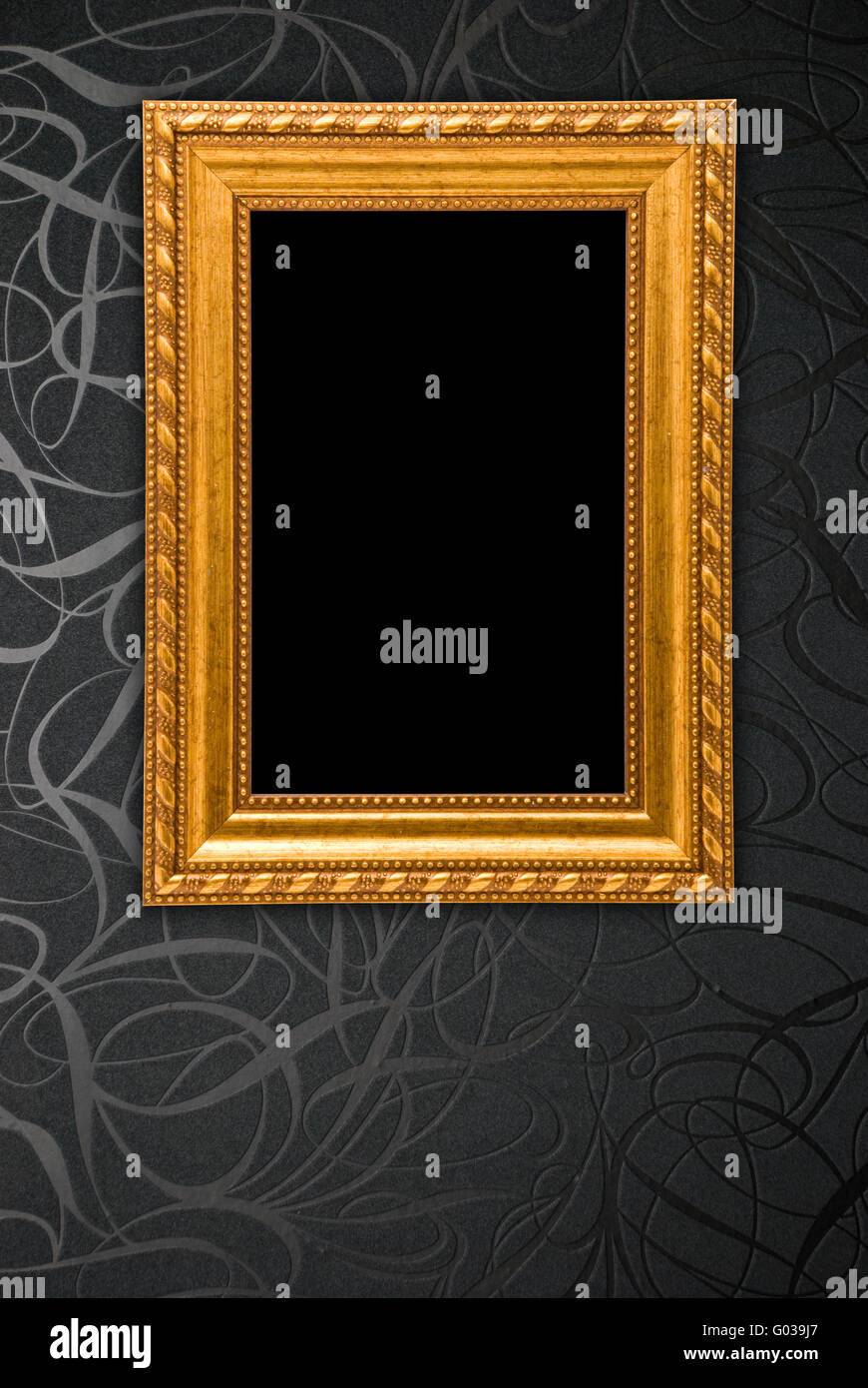 Gold frame on black vintage wallpaper background Stock Photo Alamy