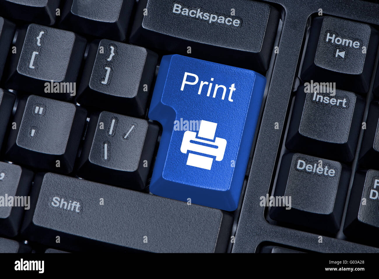 Print blue button computer keyboard internet concept. Stock Photo