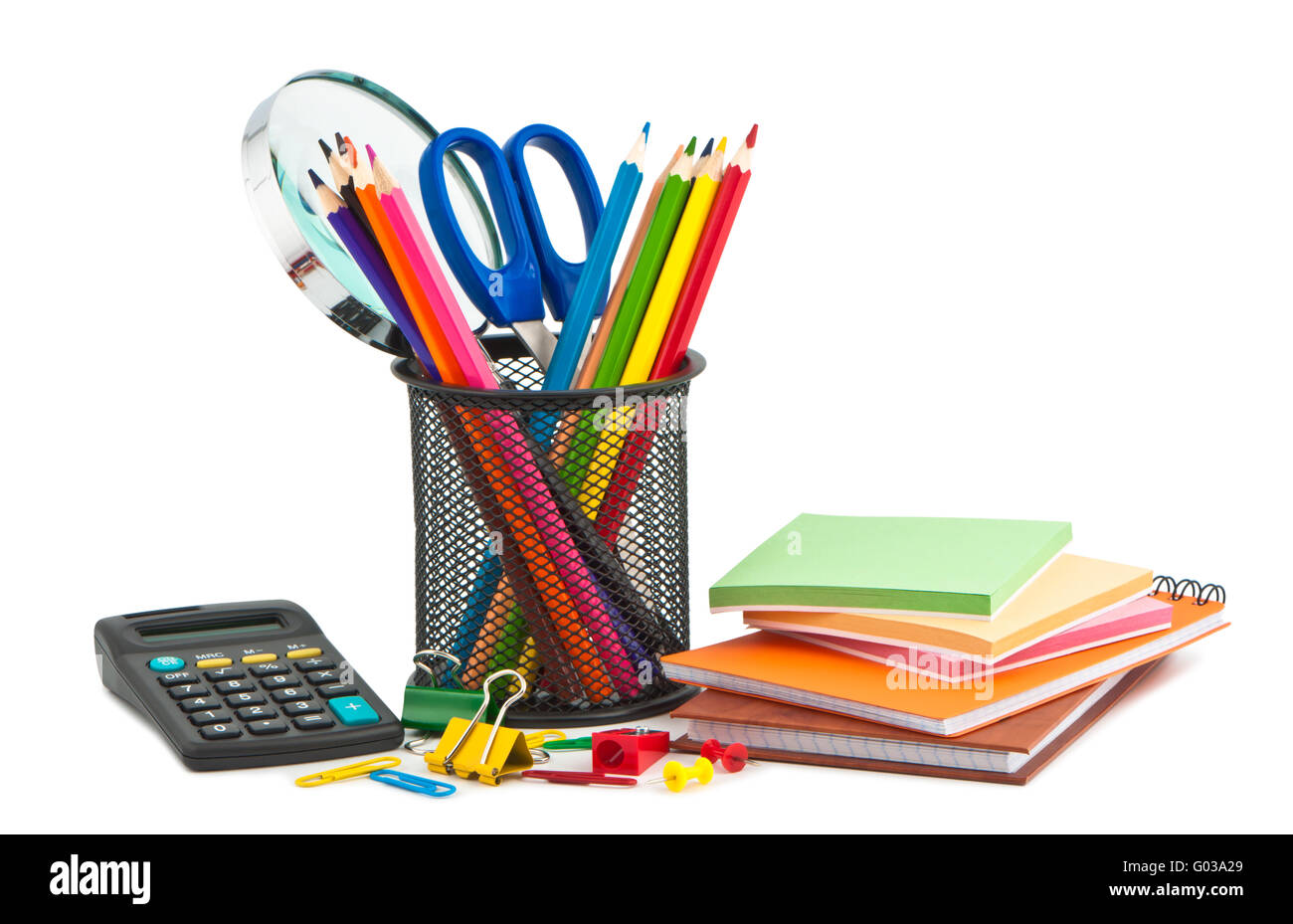 Office appliances for business on white background Stock Photo Alamy