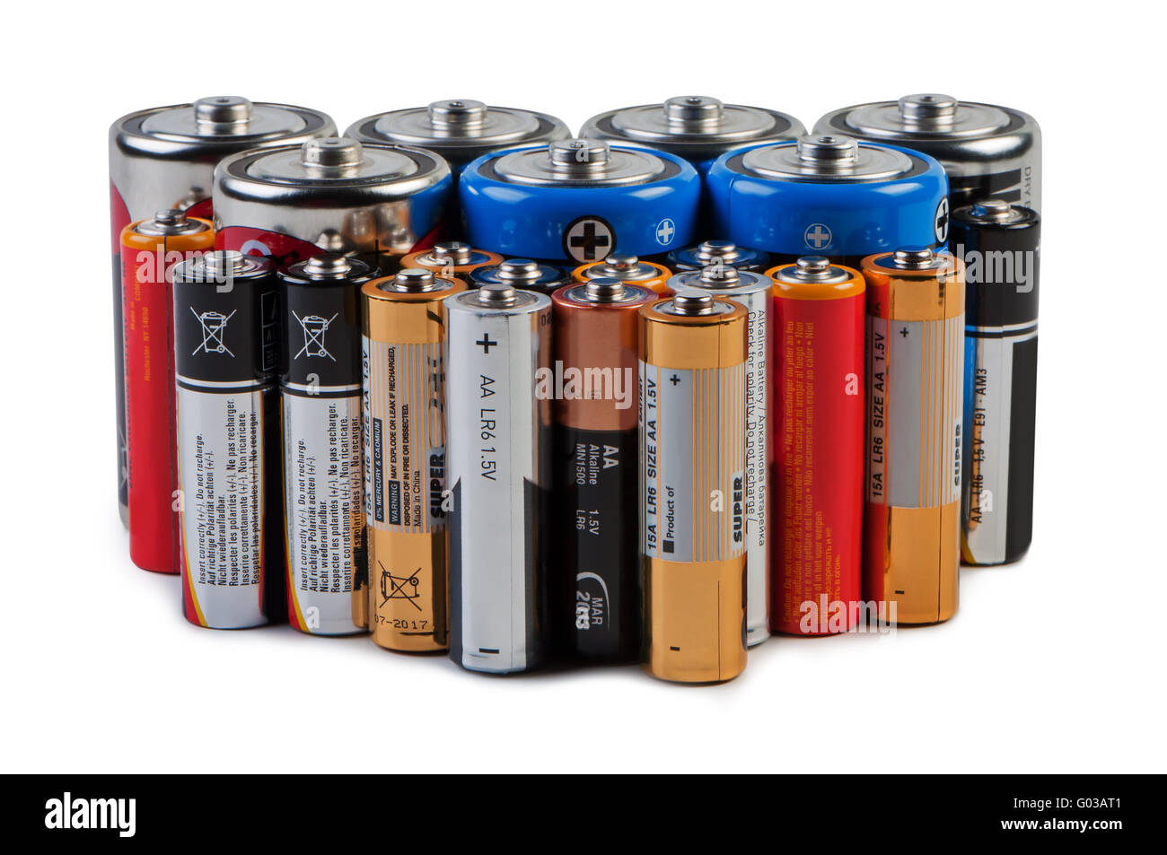 Batteries and accumulators on a white background. Stock Photo