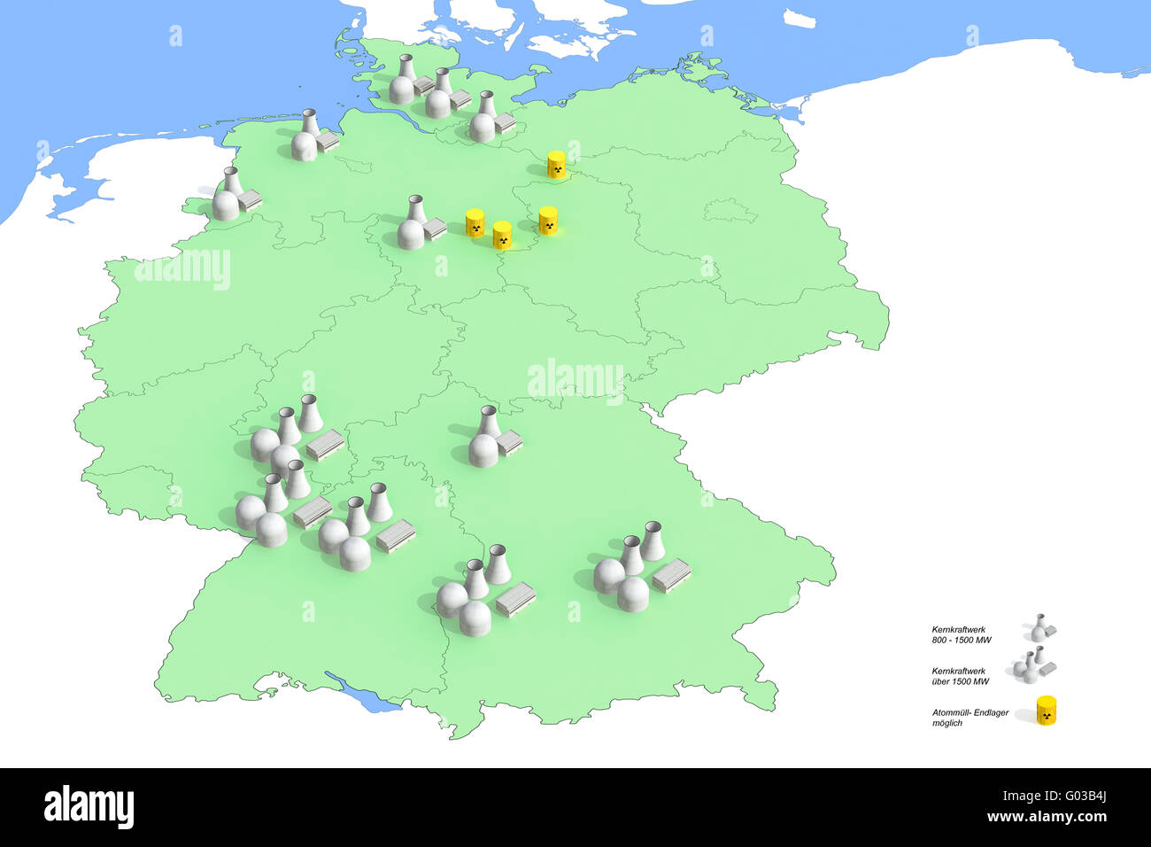 Locations Nuclear power plants in Germany in 2011 Stock Photo