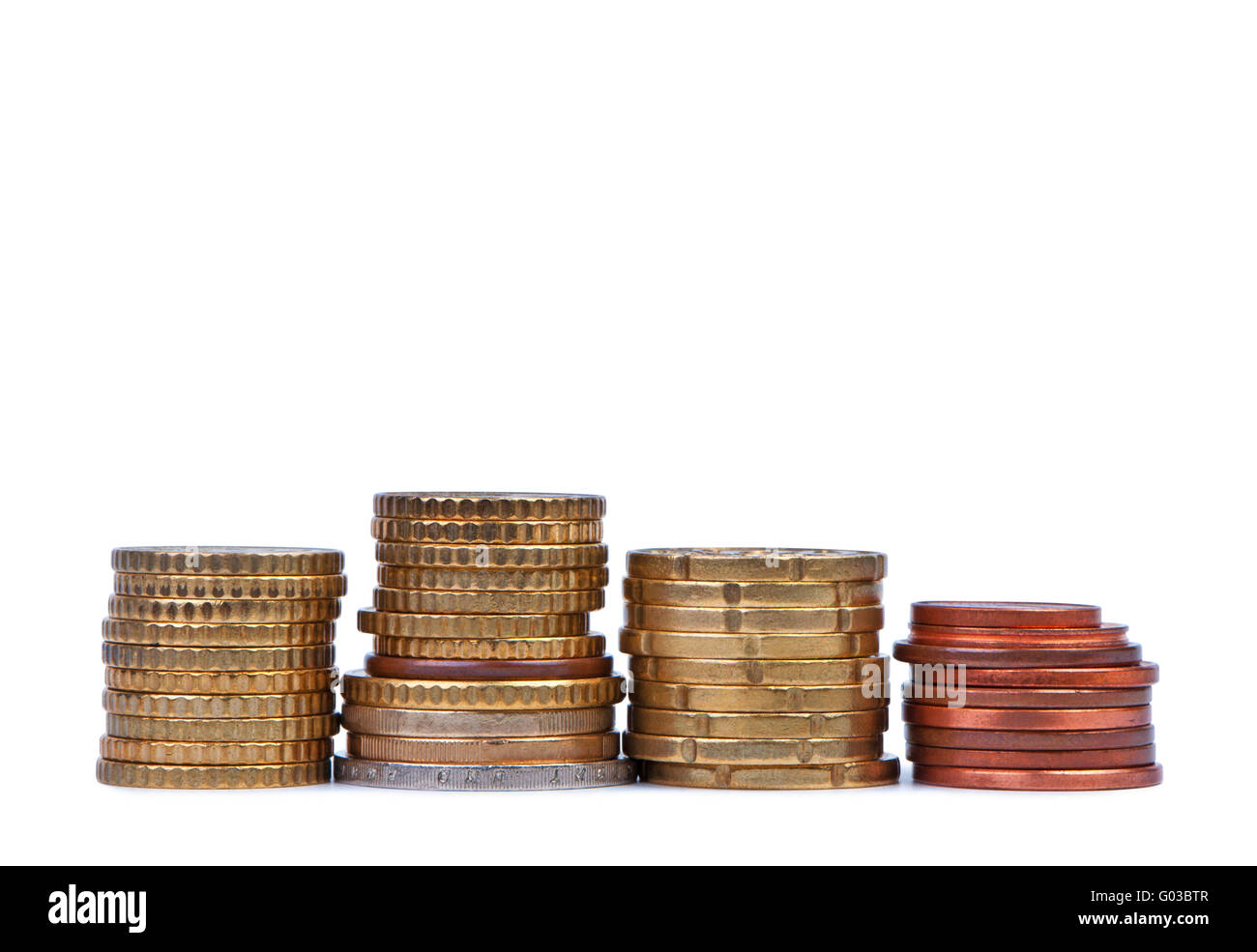 Stack of coins isolate on a white background. Stock Photo
