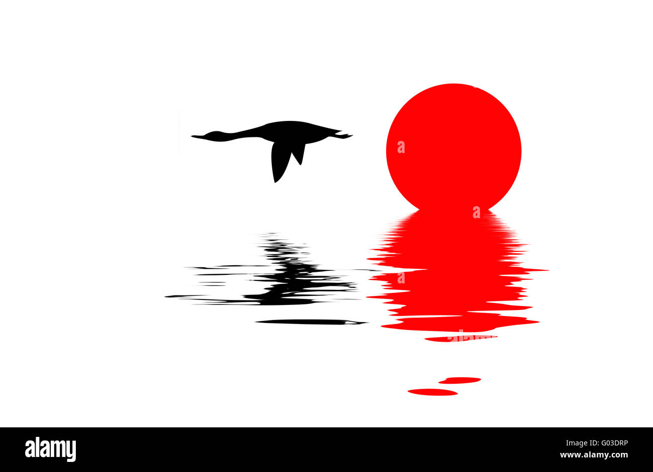 vector silhouette flying goose on white background Stock Photo