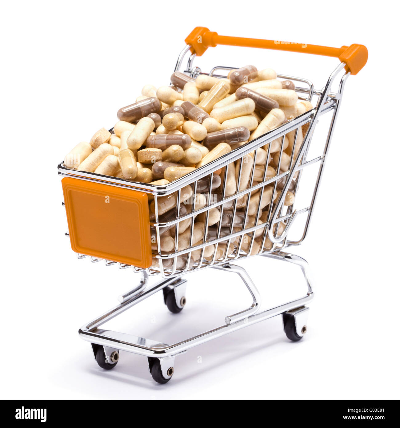 Carts on a white background filled with pills Stock Photo
