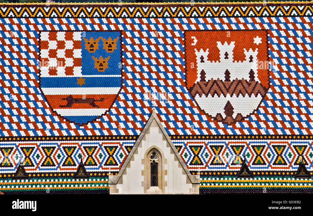 Saint Mark's church roof with Croatian coat of arms Stock Photo