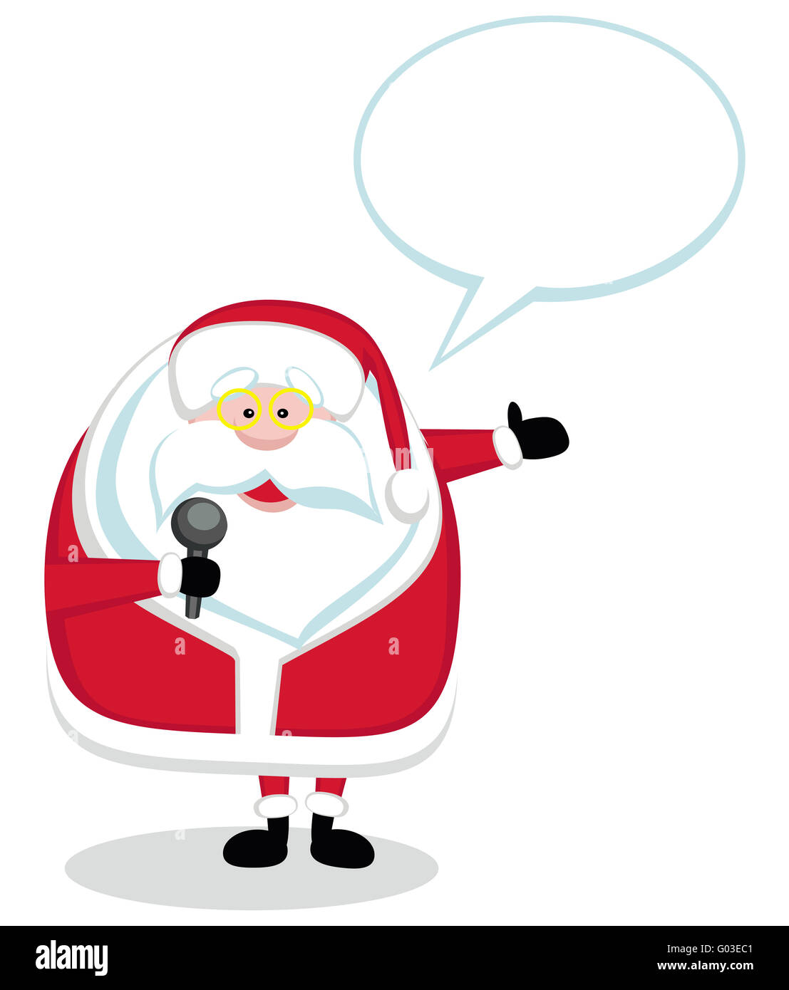 Cartoon Santa with microphone and speech bubble Stock Photo