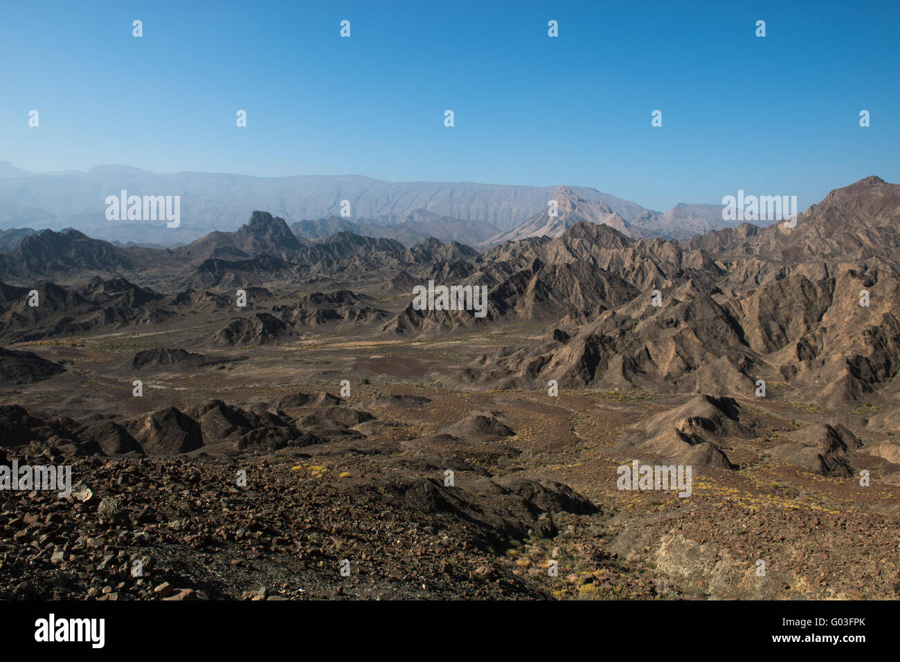 Landscape in the Hajar Mountains Stock Photo