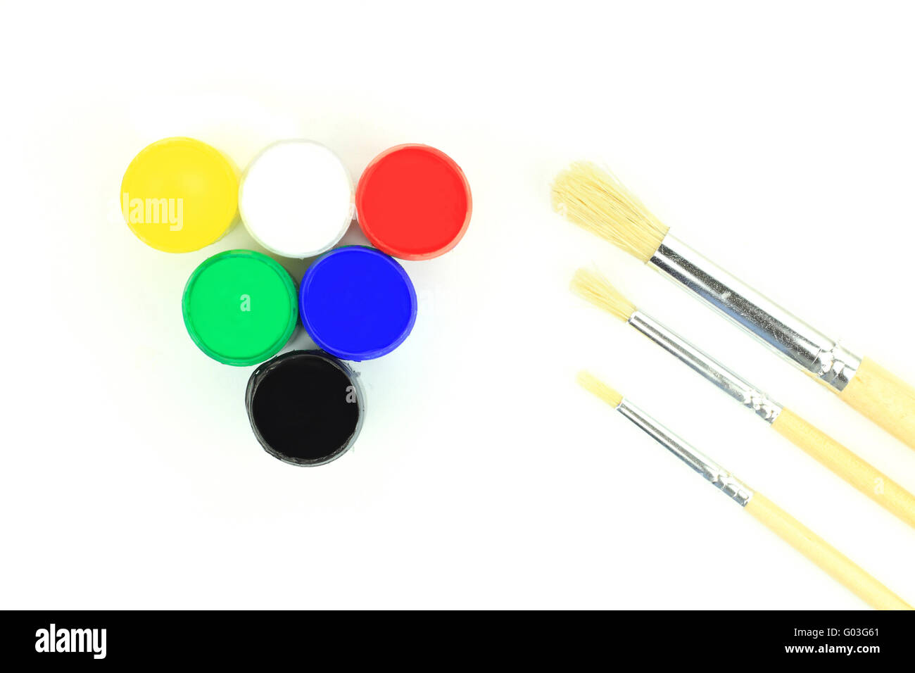 Acrylic Watercolours and paintbrushes - close-up Stock Photo