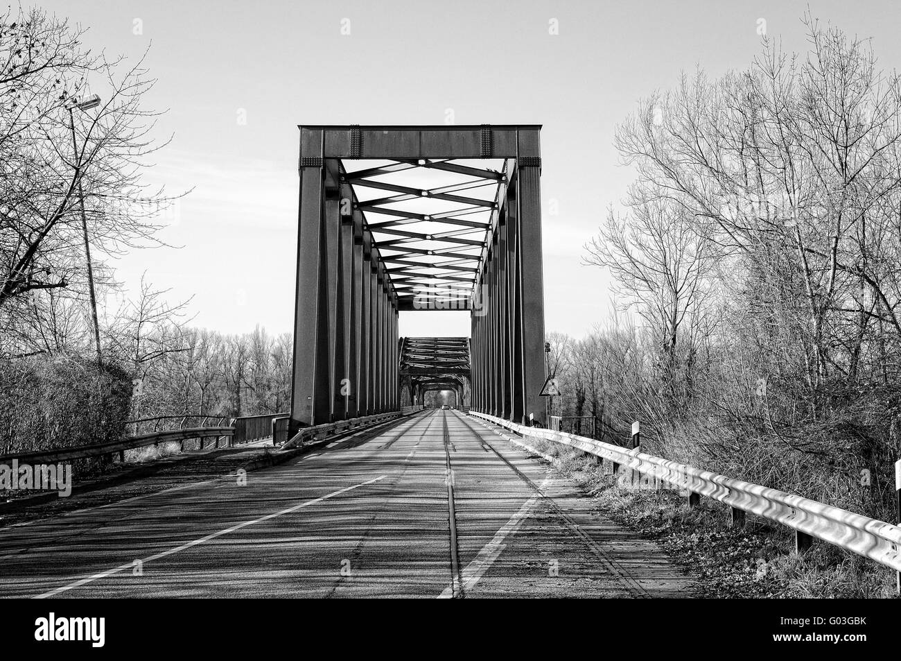 Bridge Rastatt-Wintersdorf Germany black and white Stock Photo