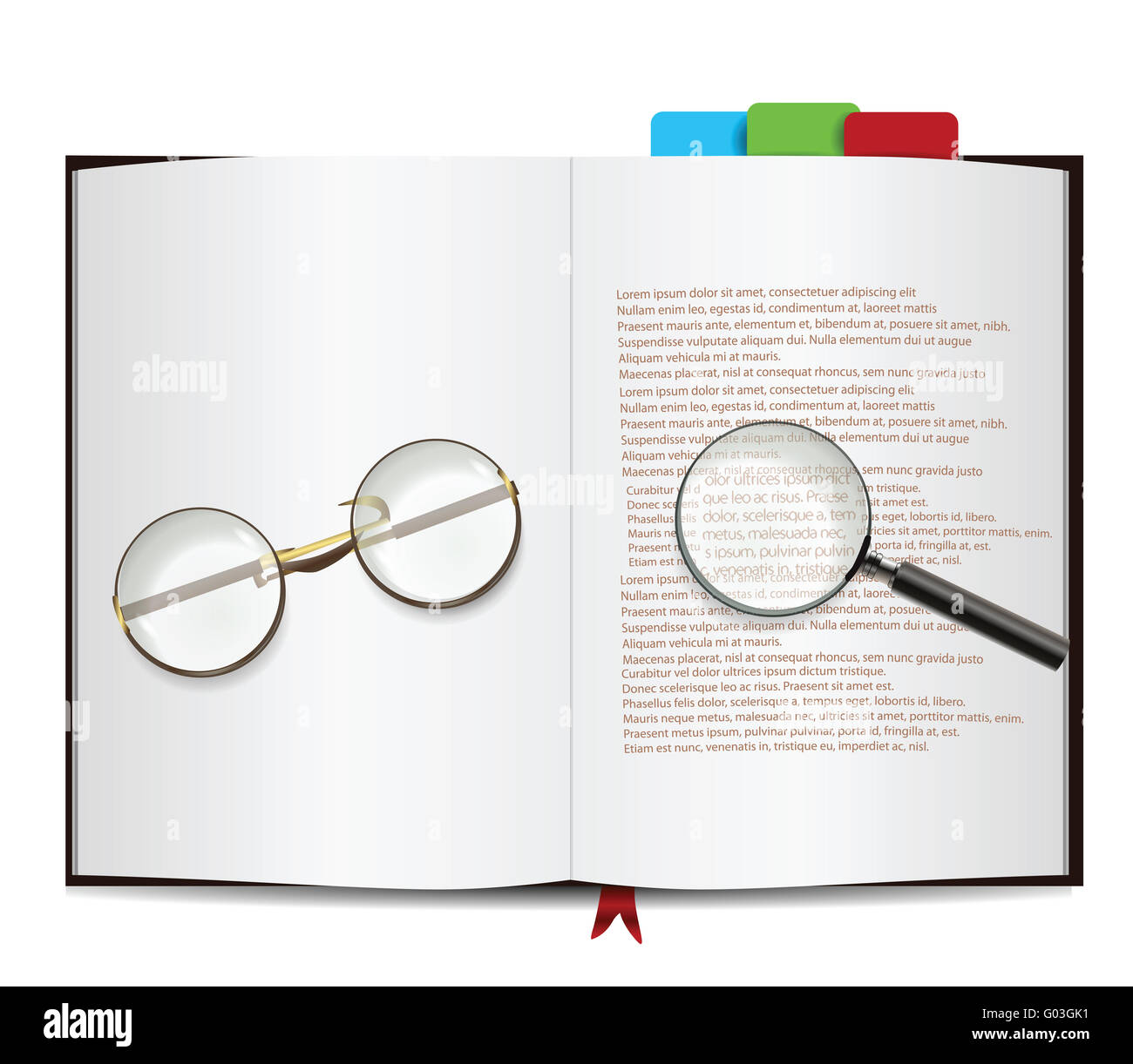 Book Isolated on white with glasses and magnifying glass Stock Photo ...