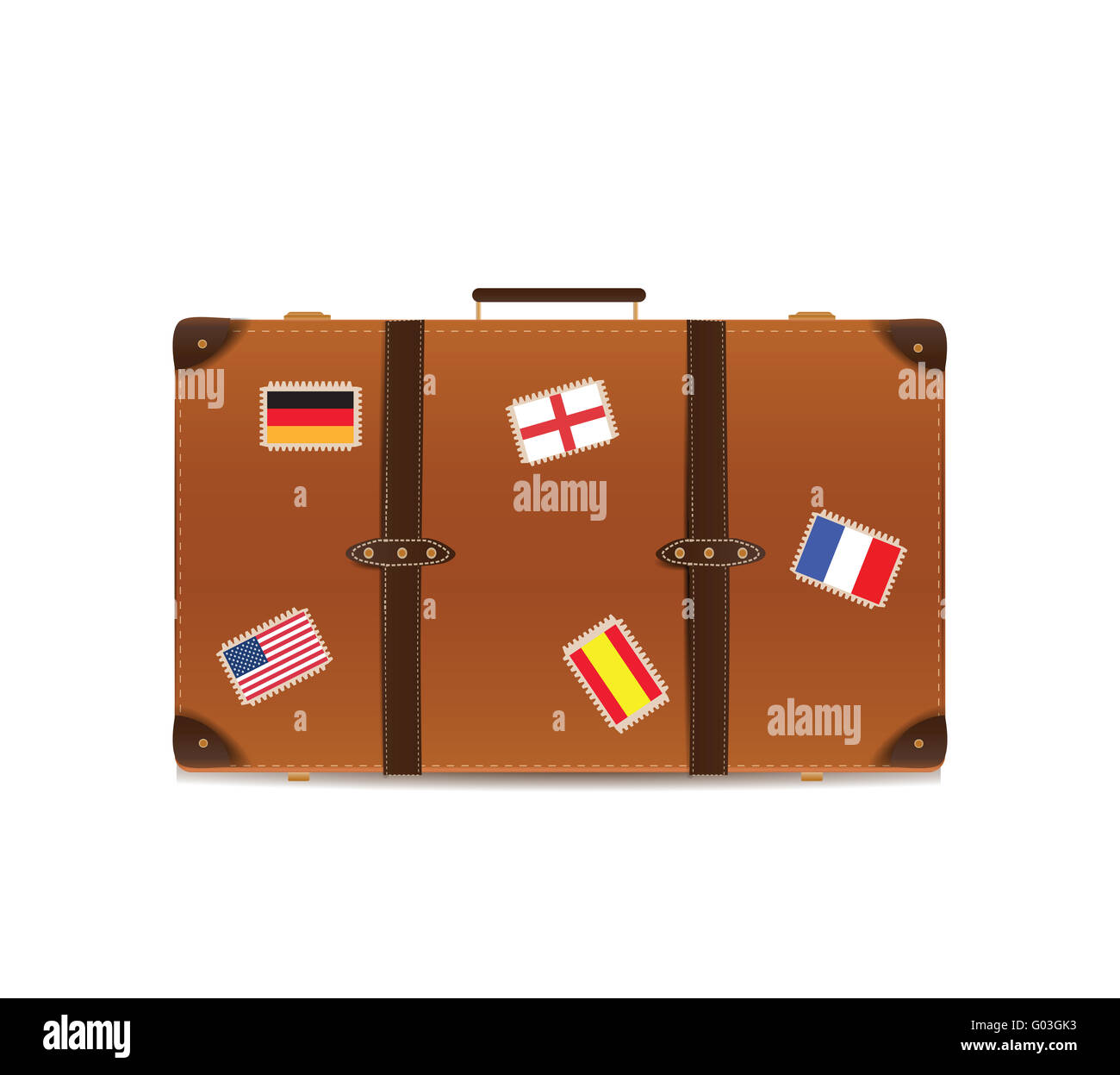 Suitcase Isolated on White with Traveling Flags Stock Photo