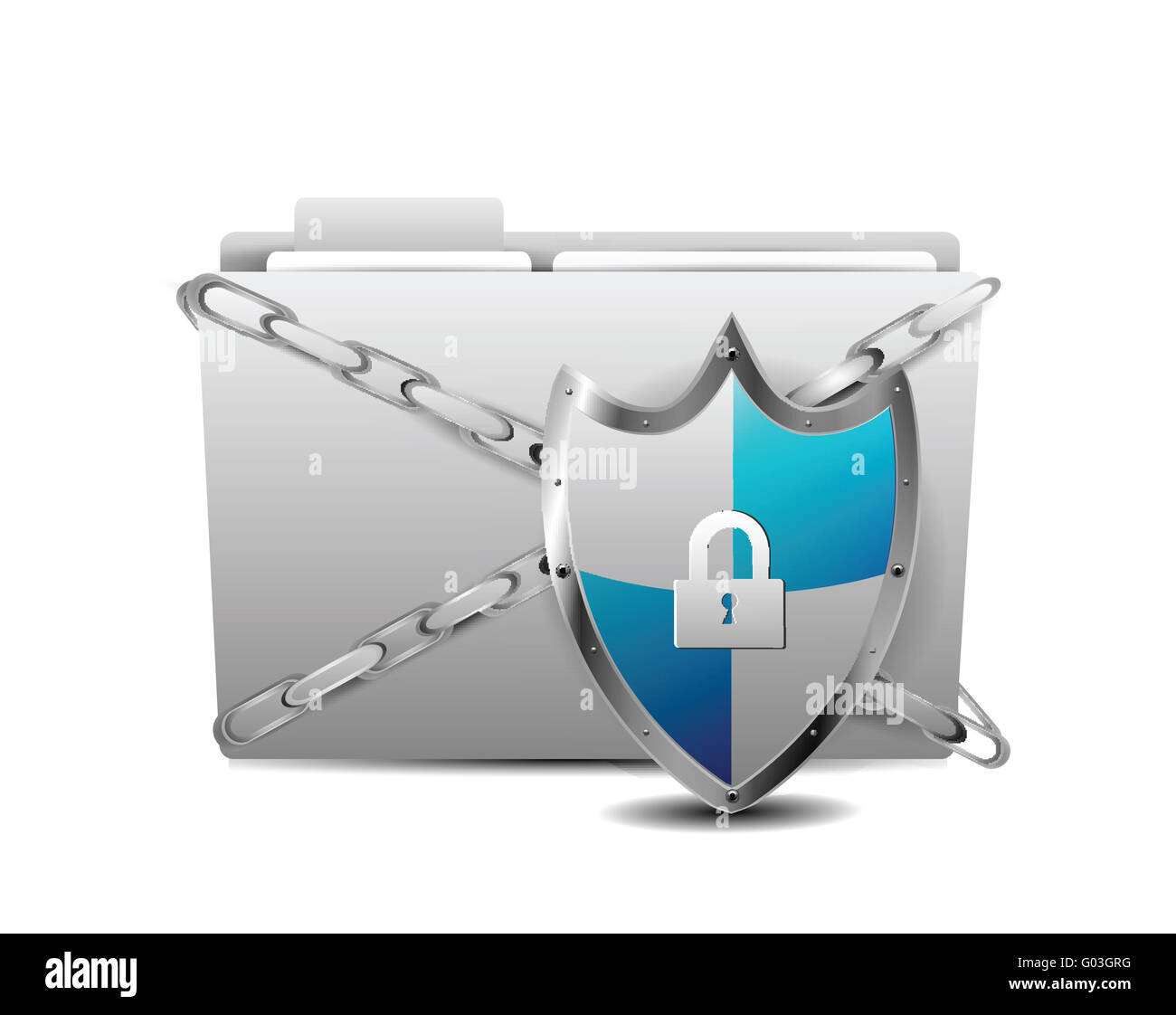 Shield with Folder Protection over white background Stock Photo - Alamy