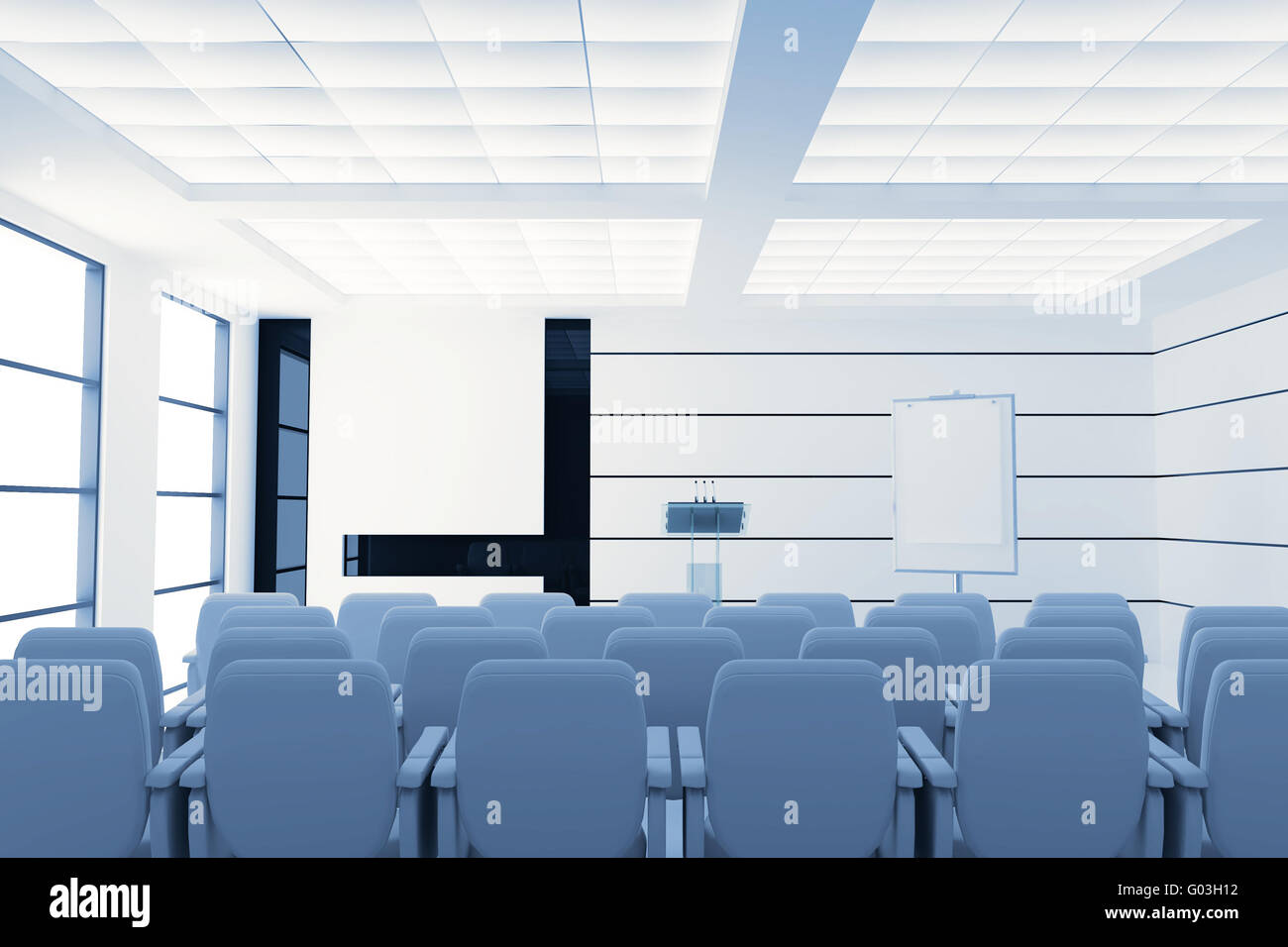 Empty Modern Conference Room With Microphones And Stock Photo