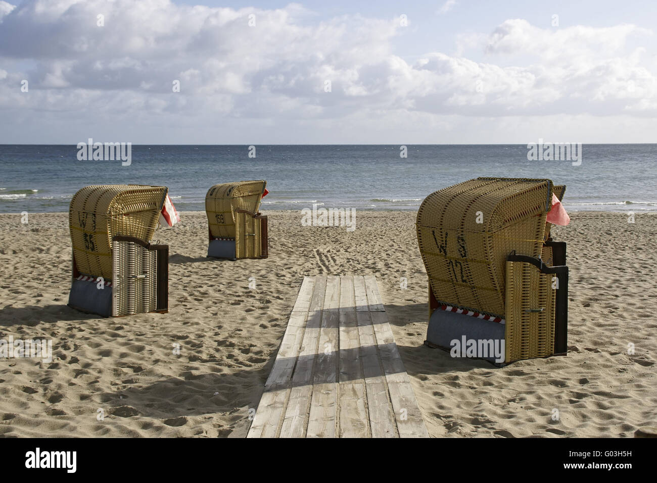 Beach with beach-chairs in Dahme, Baltic Sea, Germ Stock Photo