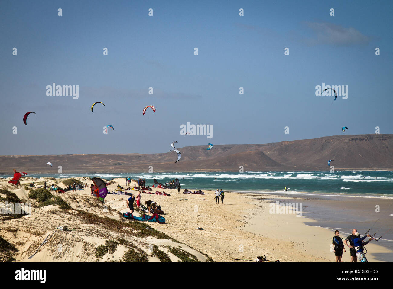 Cape Verde, kite beach, kite surfing, water sports Stock Photo