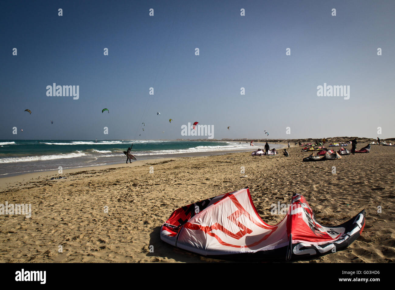 Cape Verde, kite beach, kite surfing, water sports Stock Photo