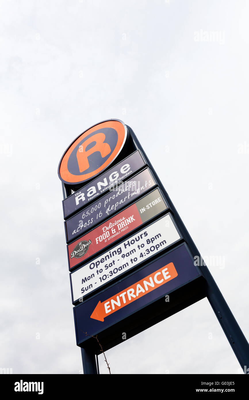 The Range is a British home garden and leisure retail chain shop sign