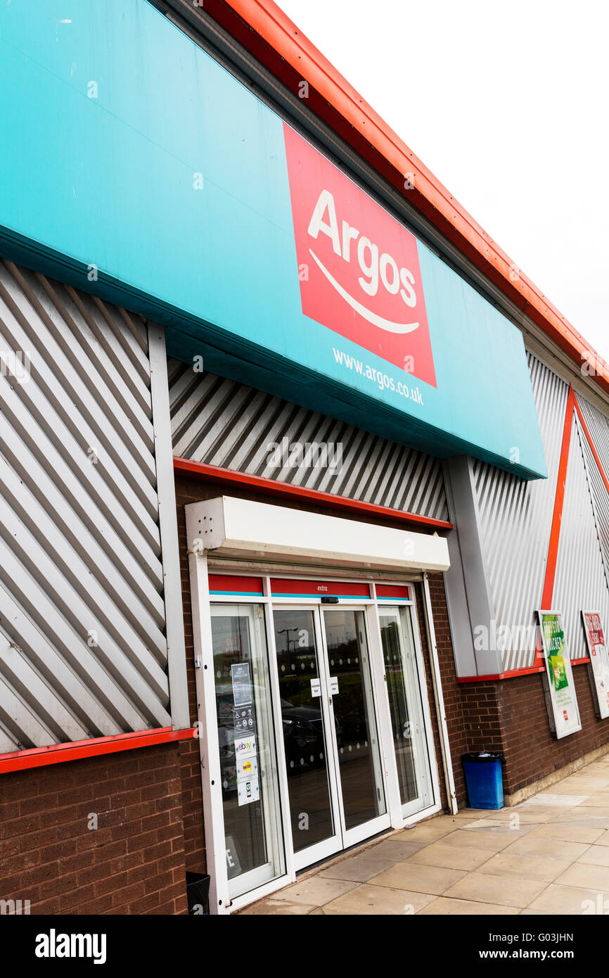 Argos catalogue retailer shop sign name store exterior logo UK England
