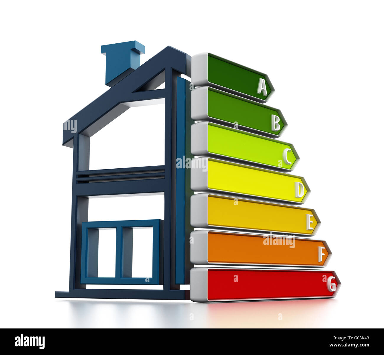 Energy efficiency chart with half illustration of a house. Stock Photo