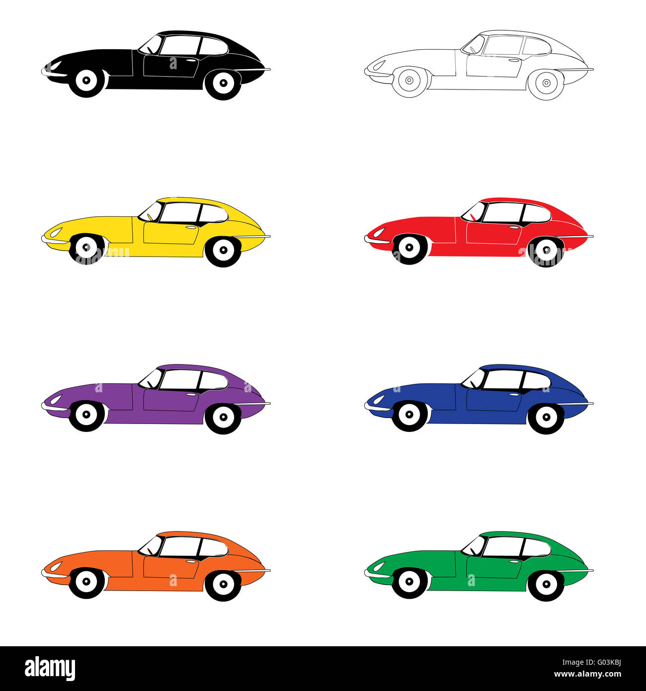 Eight cars of color of a rainbow Stock Photo
