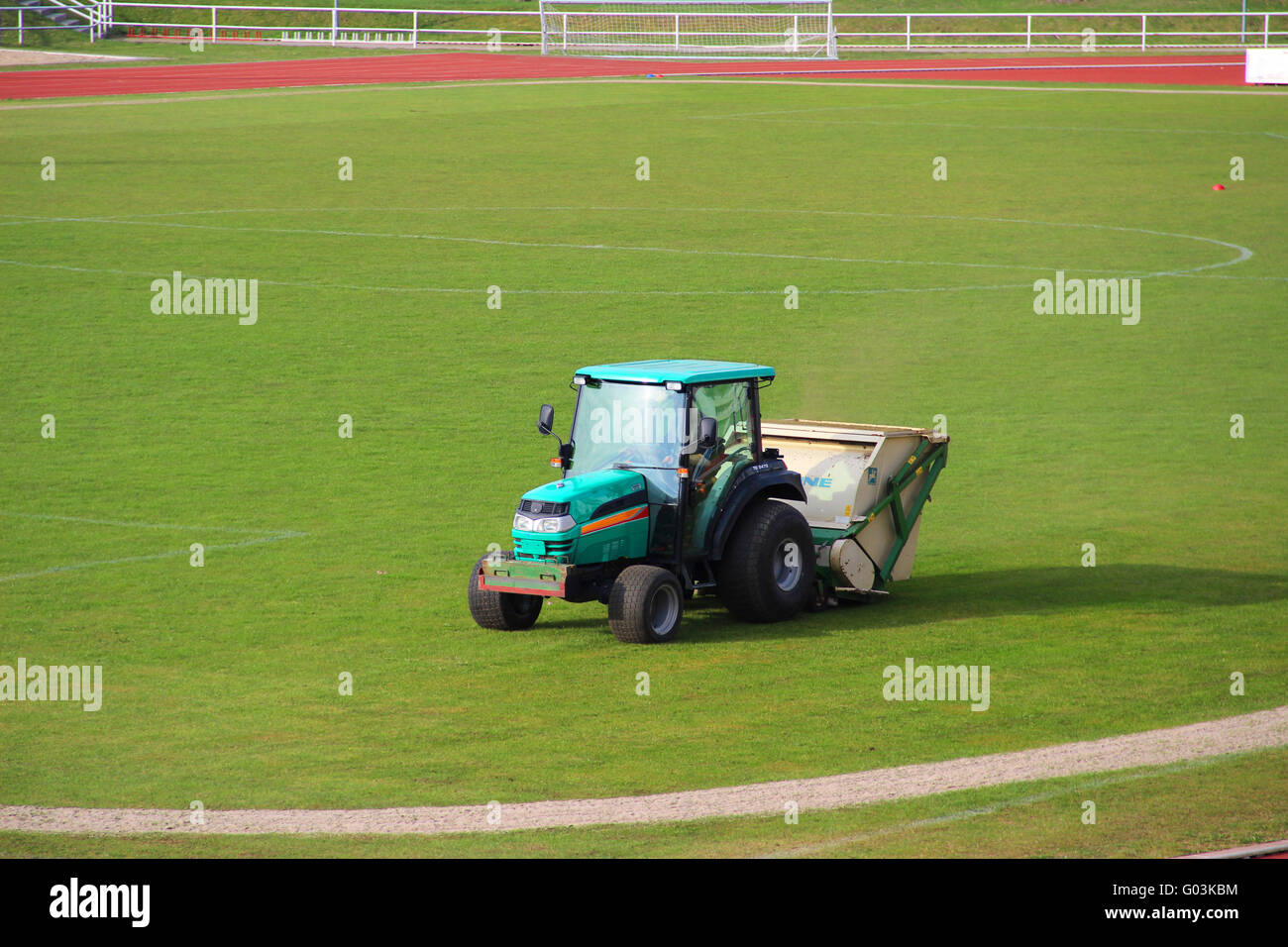 lawn care in football stadium; sports stadium Stock Photo