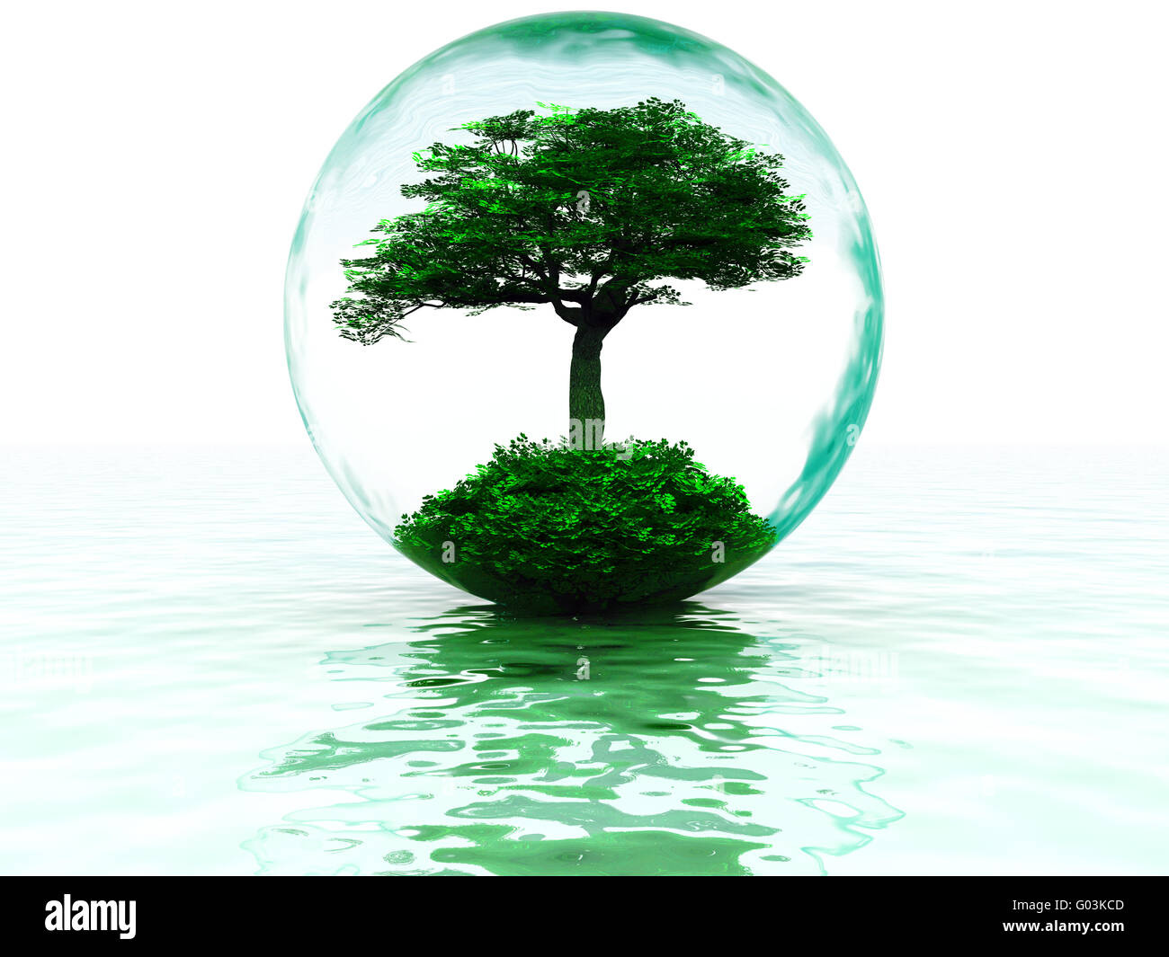 abstract liquid bubble with tree inside and their Stock Photo
