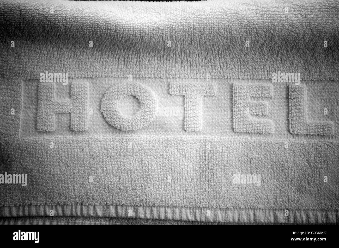 Hotel towel. Conceptual picture of comfortable hotel Stock Photo