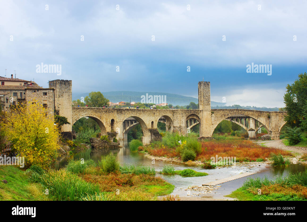 medieval bridge of Besalu, Catalonia Stock Photo