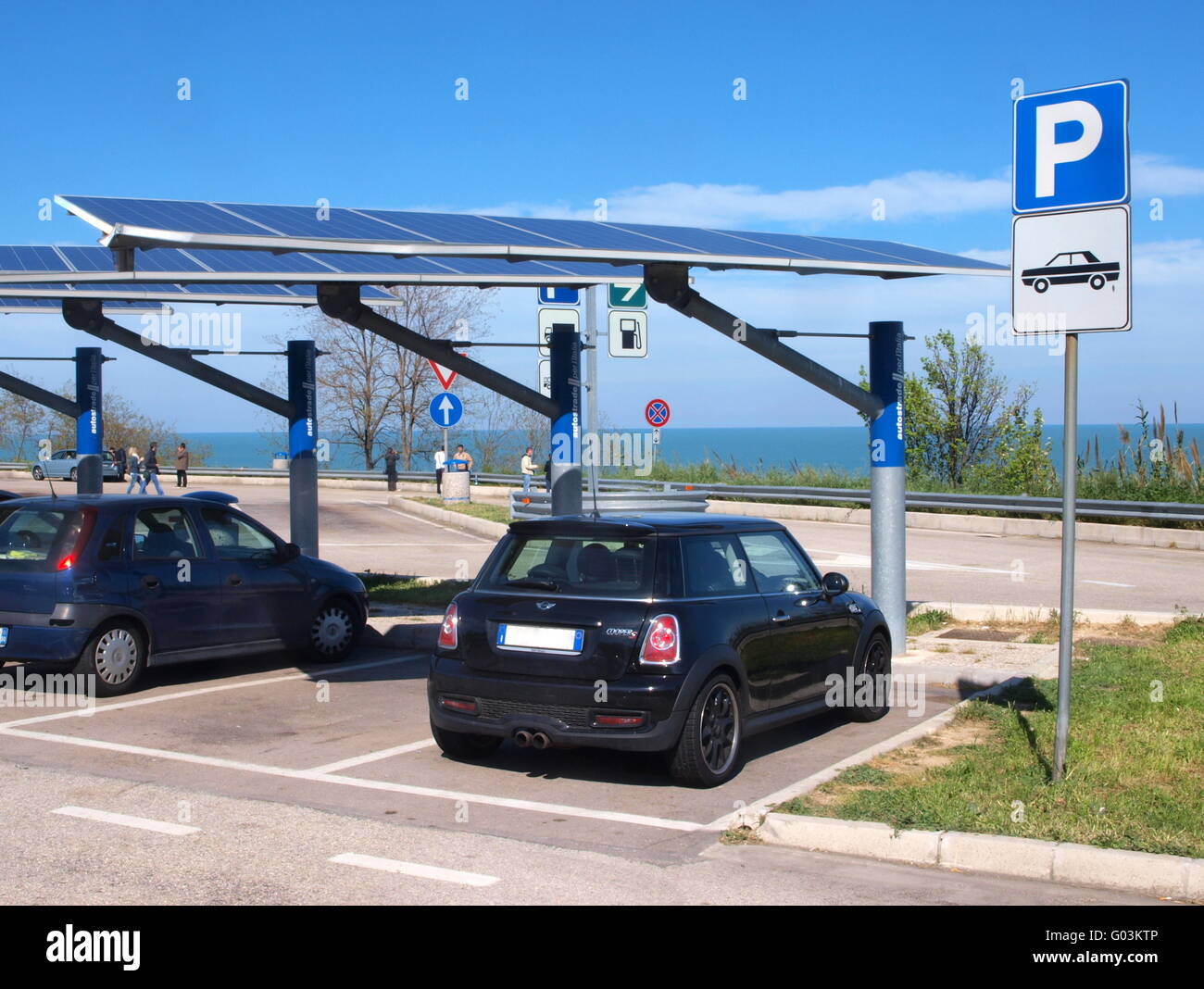 Solar cells of Italian motorway service areass Stock Photo