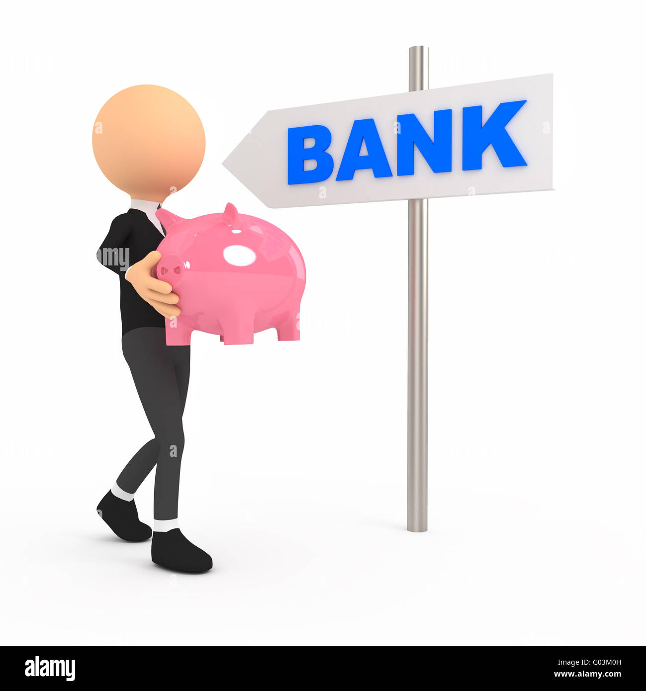 3d person with piggy bank on white background Stock Photo