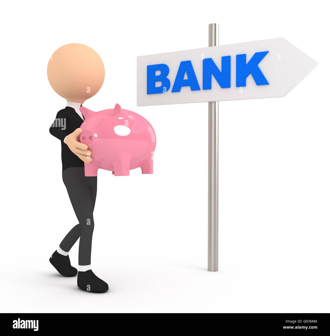 3d person with piggy bank on white background Stock Photo - Alamy