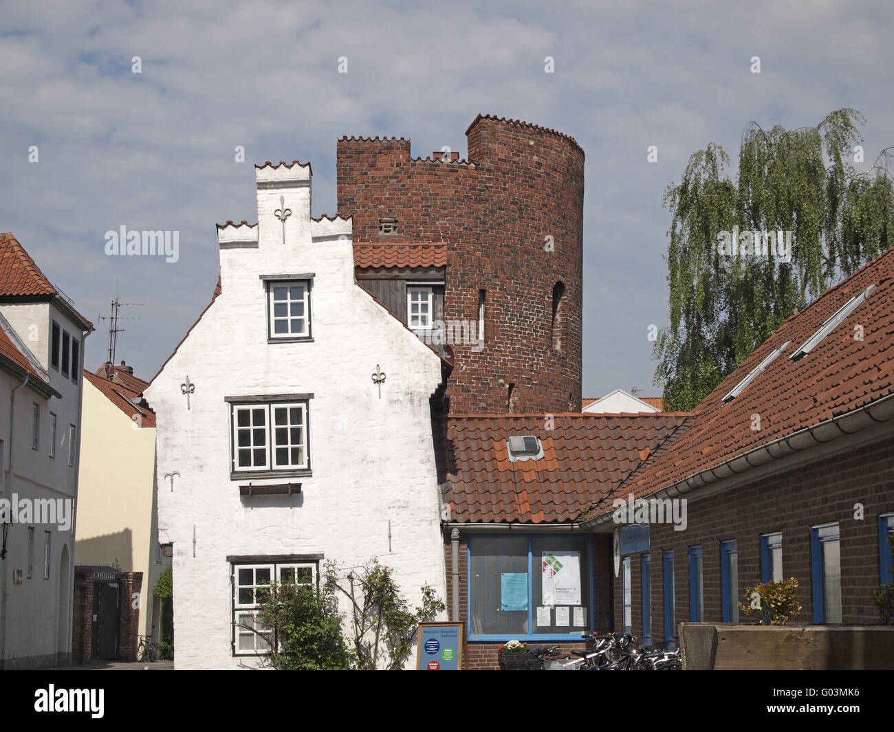 historically half tower in lubeck Stock Photo