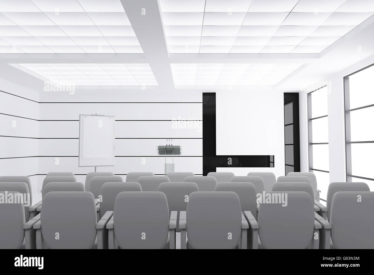 Empty Modern Conference Room With Microphones And Stock Photo