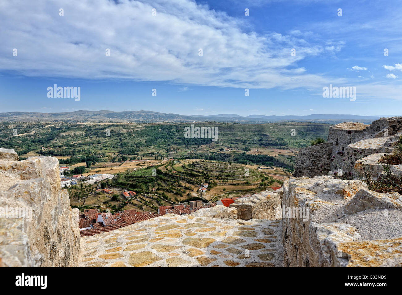 Morella in Spain. Landscape with town and mountains Stock Photo Alamy