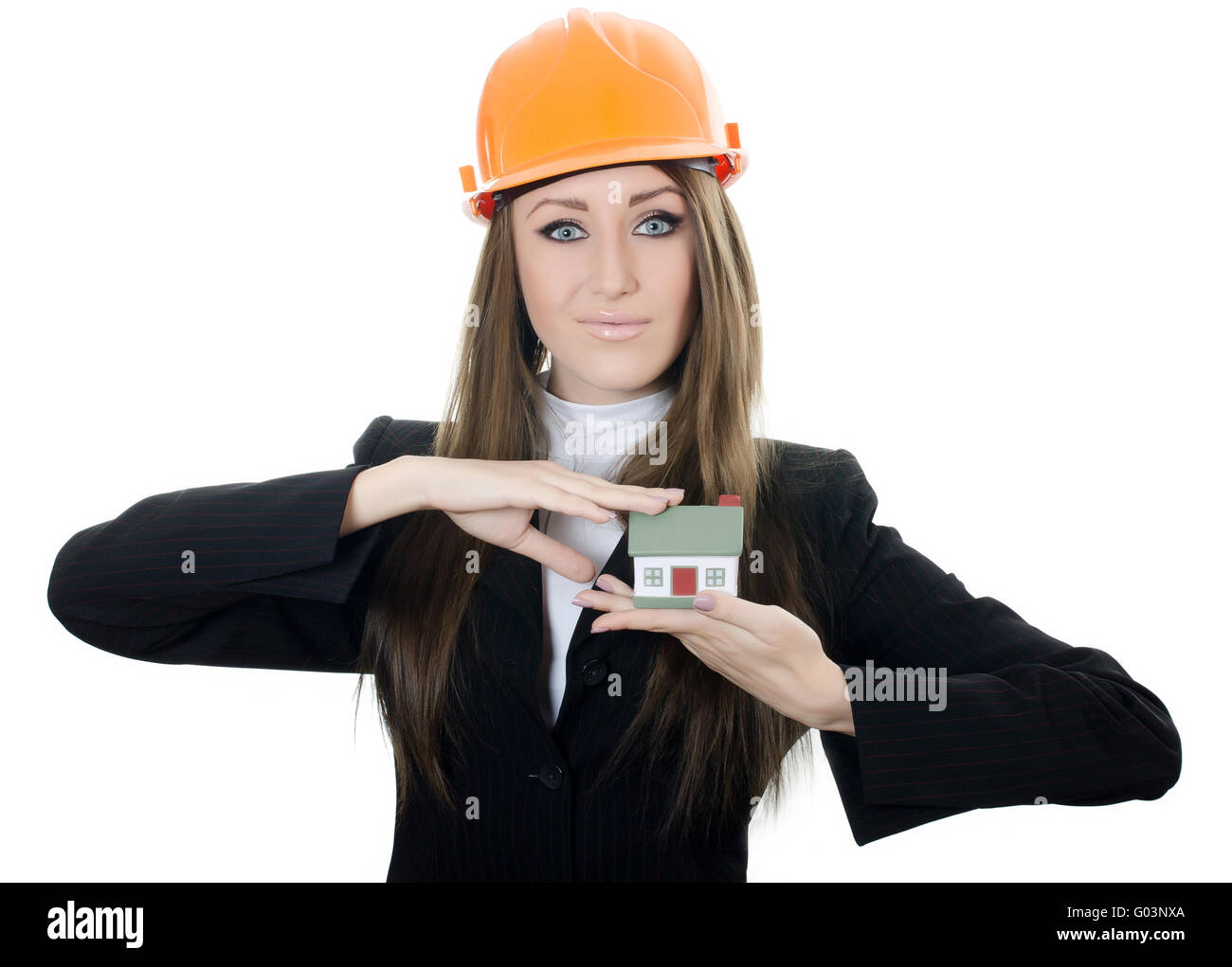 The business woman with small model of the house Stock Photo - Alamy