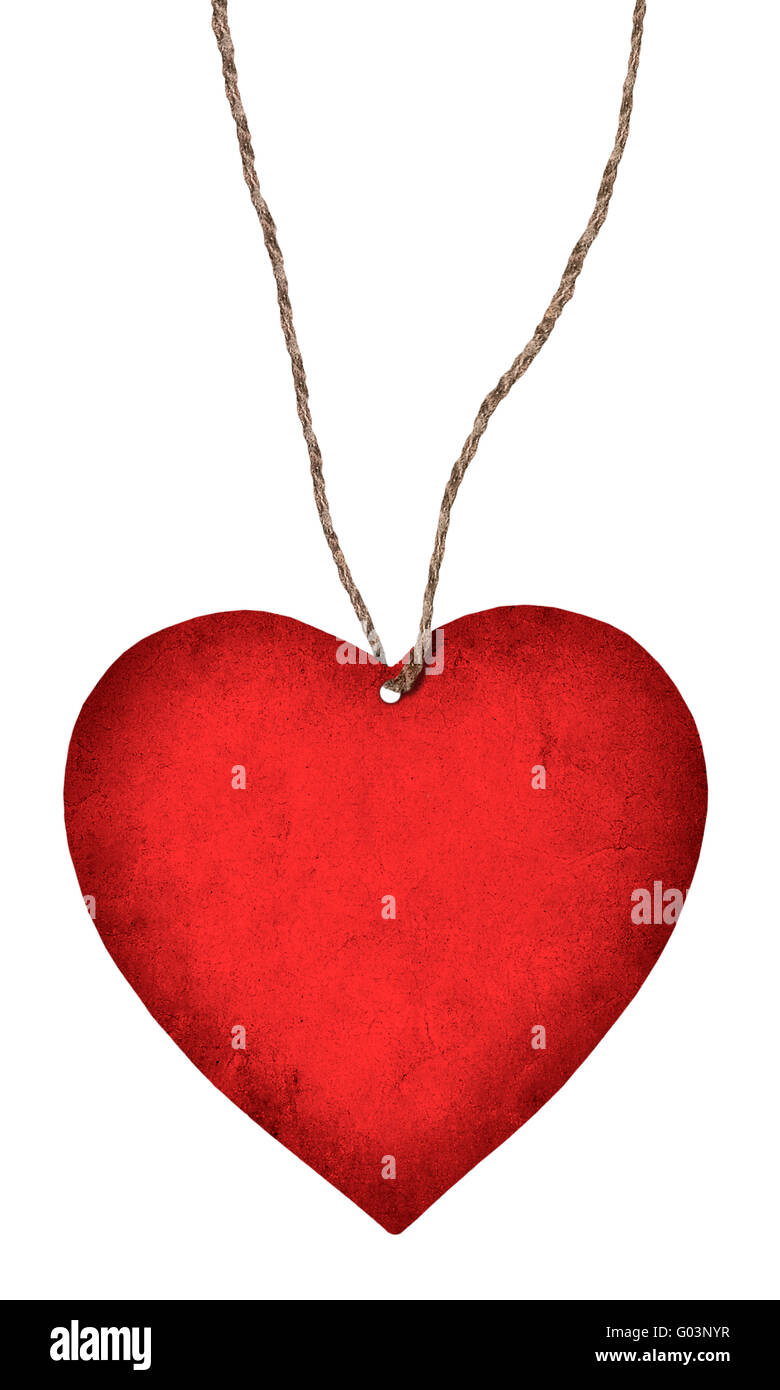red paper heart hanging on a rope isolated on white background Stock ...